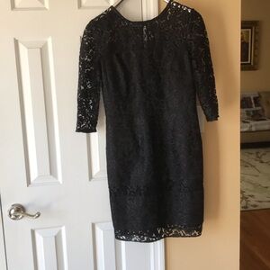 Black Lace Sheath Dress with Three-Quarter Sleeves